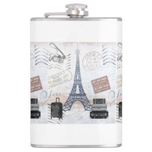 Paris Travel Collage Hip Flask