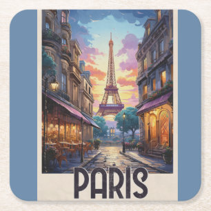 Paris Travel Poster Square Paper Coaster