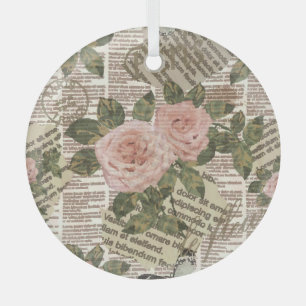 Paris Travel: Vintage Newspaper Wallpaper. Glass Tree Decoration