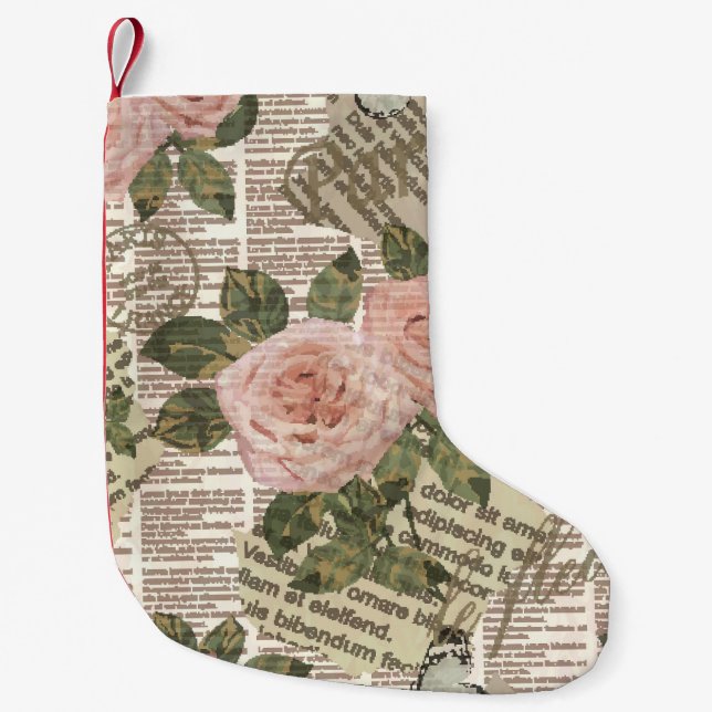 Paris Travel: Vintage Newspaper Wallpaper. Small Christmas Stocking (Front)