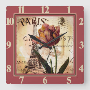Paris tulip square wall clock