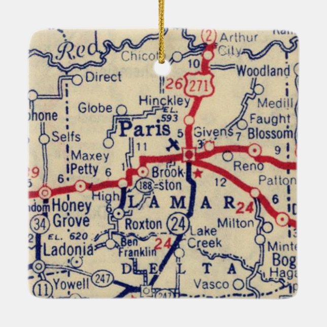 Paris TX 1941 Map Ceramic Ornament (Back)