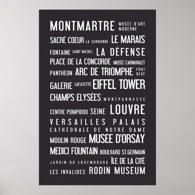 Paris typographic poster, gray poster (Front)