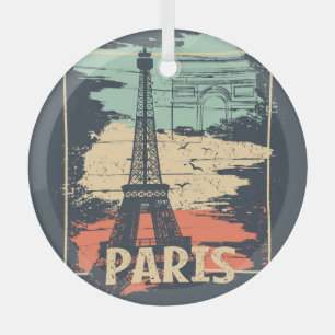 Paris typography: abstract Eiffel poster. Glass Tree Decoration