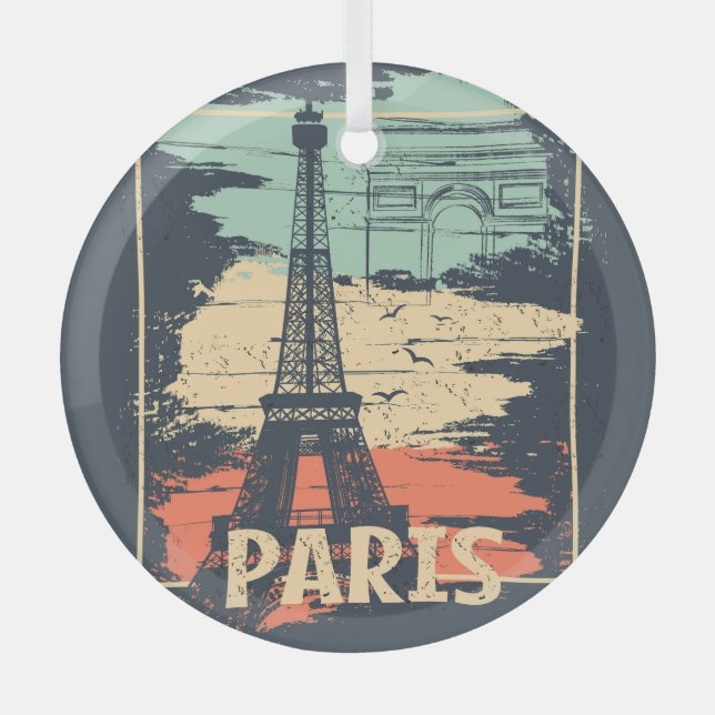 Paris typography: abstract Eiffel poster. Glass Tree Decoration (Front)