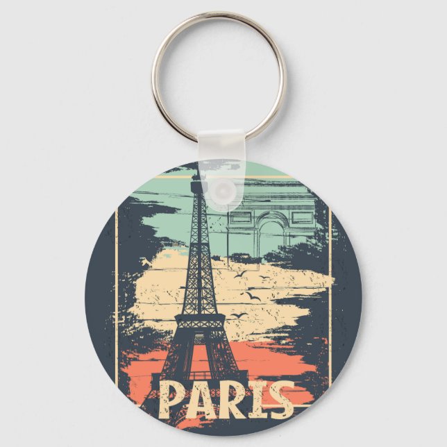 Paris typography: abstract Eiffel poster. Key Ring (Front)