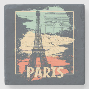 Paris typography: abstract Eiffel poster. Stone Coaster