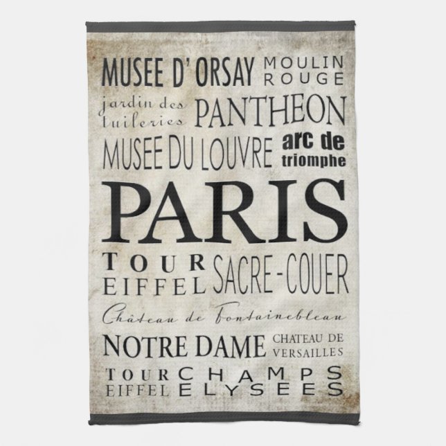 Paris Typography - Subway Style Tea Towel (Vertical)