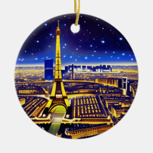 Paris Under a Purple Starry Sky Ceramic Tree Decoration