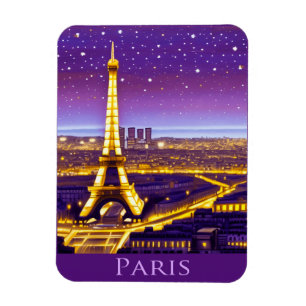 Paris Under a Purple Starry Sky  Magnet