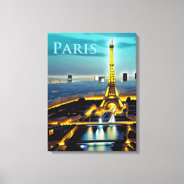 Paris Under a Turquoise Blue Twilight Sky Canvas Print (Front)