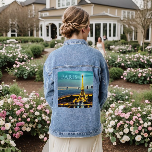 Paris Under a Turquoise Blue Twilight Sky Denim Jacket (Wedding Back)