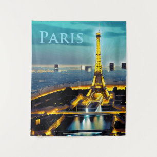 Paris Under a Turquoise Blue Twilight Sky Tapestry