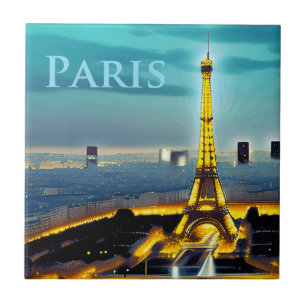 Paris Under a Turquoise Blue Twilight Sky Tile