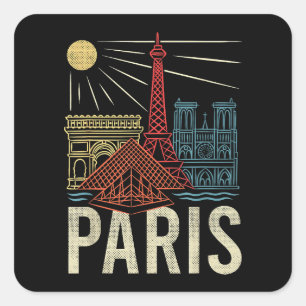 Paris Vacation, France Holiday, Eiffel Tower, Love Square Sticker