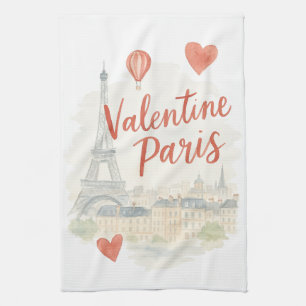 Paris Valentine Watercolor – Eiffel Tower Love Tea Towel