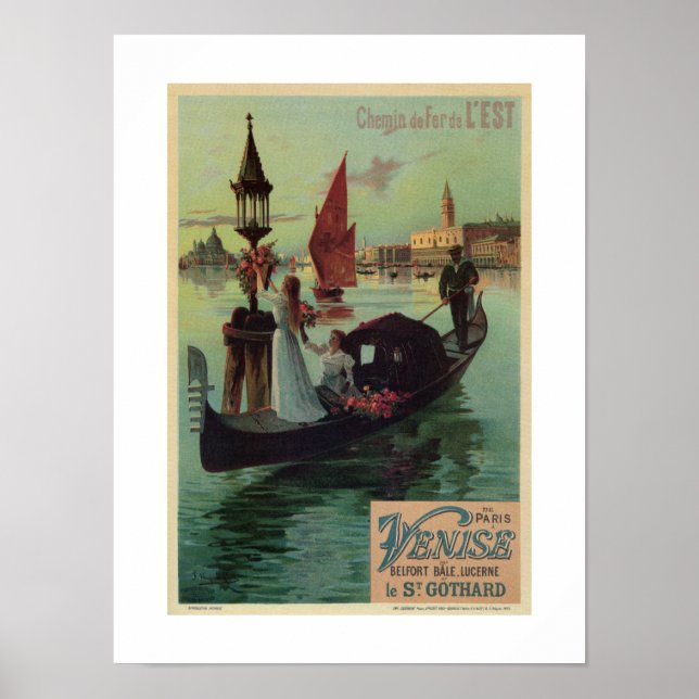 Paris Venice Italy vintage travel ad romantic Poster (Front)