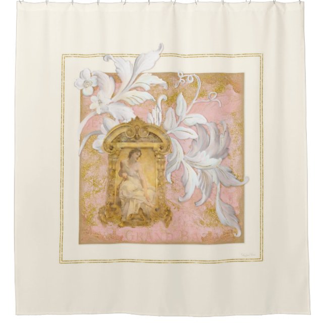 Paris Versaille Palace Rococo Baroque Pink Gold Shower Curtain (Front)