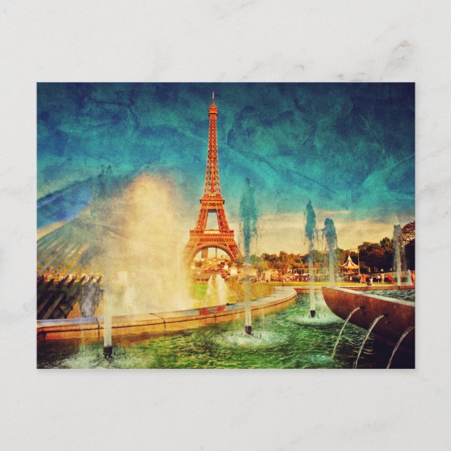 Paris view painting with Tour eiffel and fountain Postcard (Front)