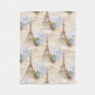 Paris Vintage Blue Hydrangea Fleece Blanket