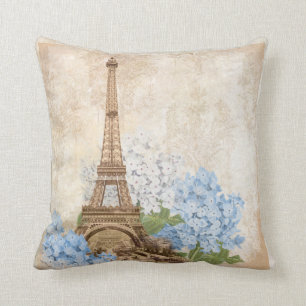 Paris Vintage Blue Hydrangea Pillow