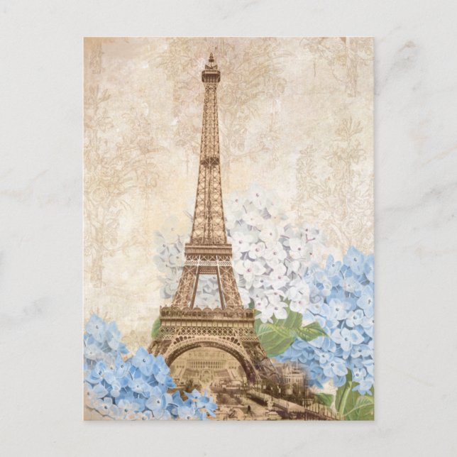 Paris Vintage Blue Hydrangea Postcard (Front)