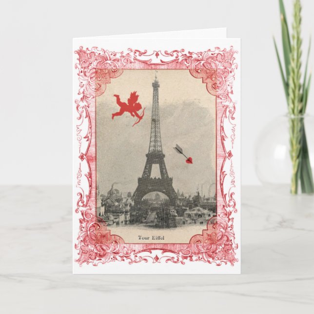 Paris Vintage Cupid Valentine Holiday Card (Front)