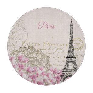 Paris Vintage Eiffel tower postcard with flowers Cutting Board