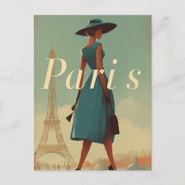 Paris vintage fashion postcard (Front)