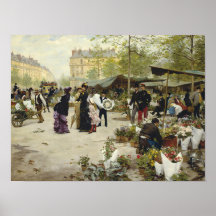 Paris Vintage Flower Market Painting (Old Art )