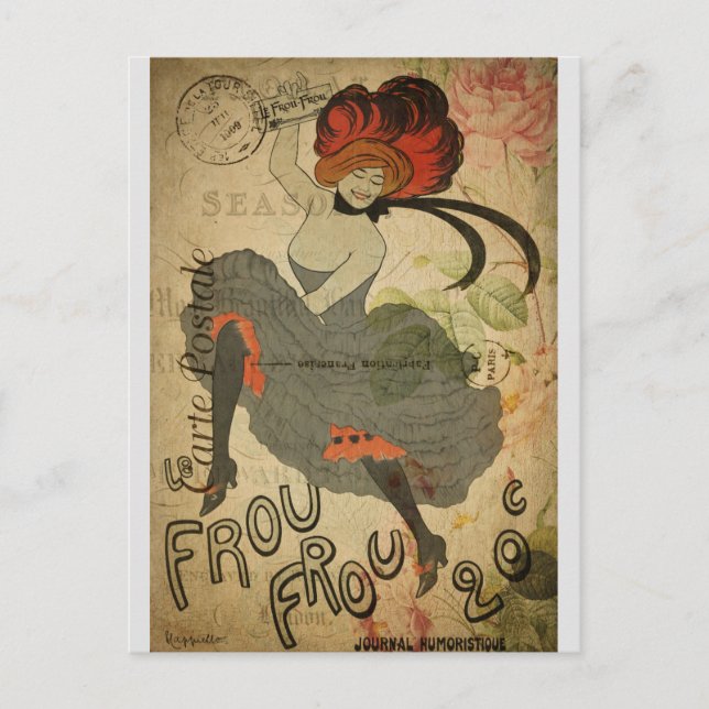 Paris Vintage French Can-Can Dancer Postcard (Front)
