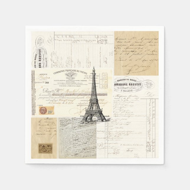 Paris Vintage French Ephemera Napkins (Front)