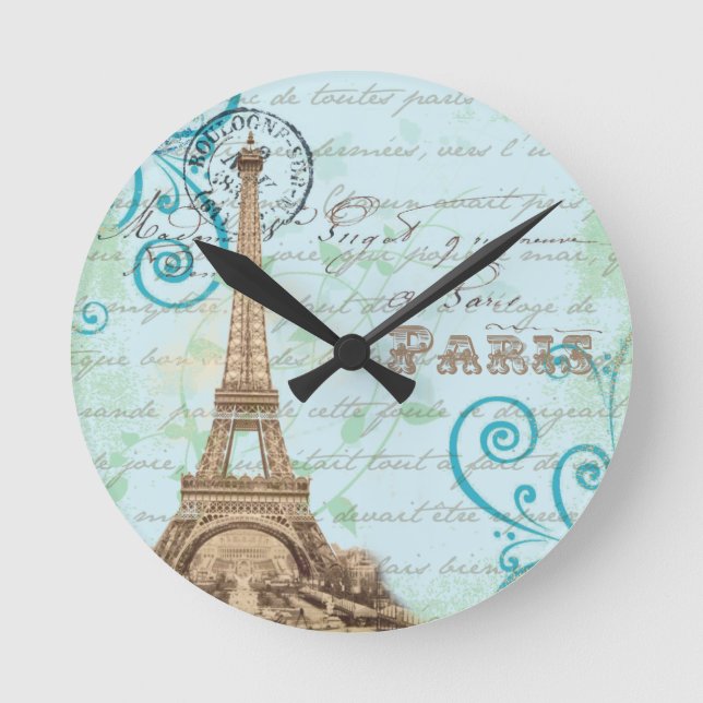 Paris Vintage French Writing Aqua Clock (Front)