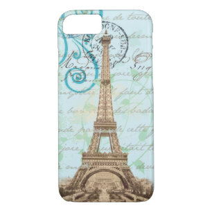 Paris Vintage French Writing Aqua iPhone 7 Case