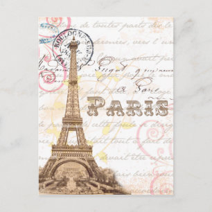 Paris Vintage French Writing Pink Postcard