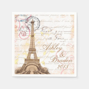 Paris Vintage French Writing Pink Wedding Napkins