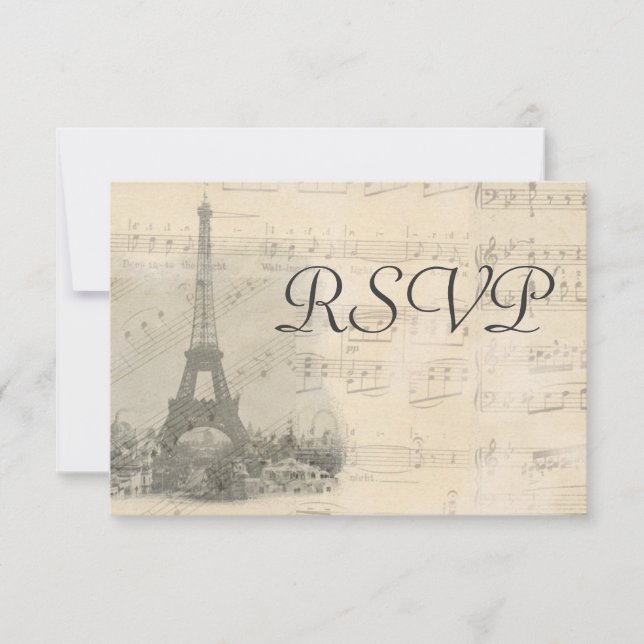 Paris Vintage Music Wedding RSVP Card (Front)