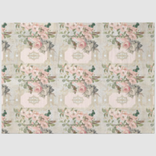 Paris Vintage Pink Gold Floral Ephemera Decoupage Tissue Paper