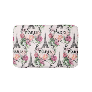 Paris Vintage Pink Roses Bath Rug