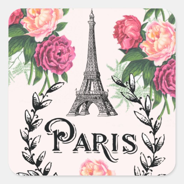 Paris Vintage Pink Roses Stickers (Front)