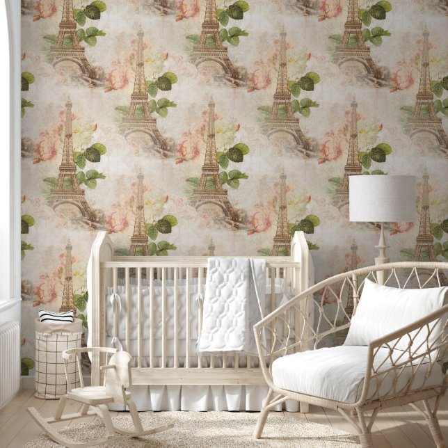 Paris Vintage Pink Roses Wallpaper (Kids)