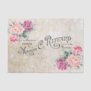 Paris Vintage Pink Watercolor Roses Tissue Paper