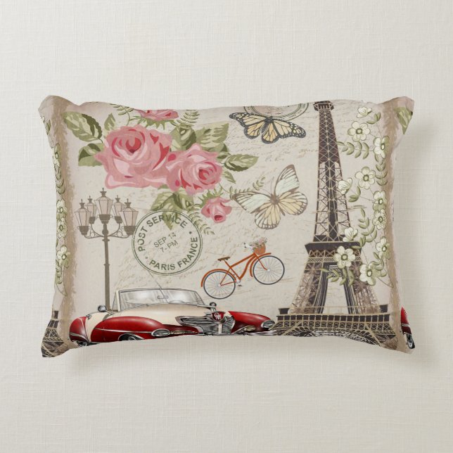 Paris vintage postcard. decorative cushion (Front)
