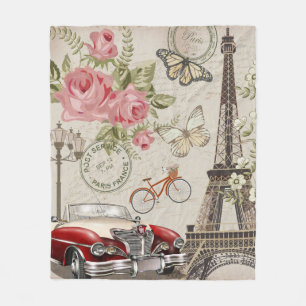 Paris vintage postcard. fleece blanket