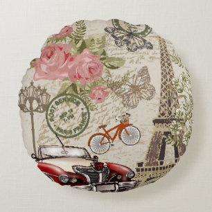 Paris Vintage: Postcard Style Round Cushion