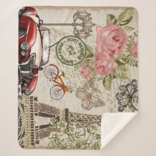 Paris Vintage: Postcard Style Sherpa Blanket