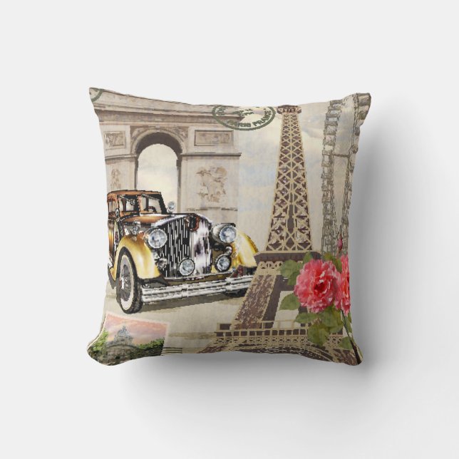 Paris vintage poster. vintage, poster, paris, old, cushion (Front)