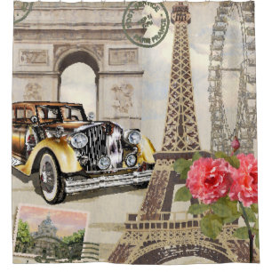 Paris vintage poster. vintage, poster, paris, old, shower curtain