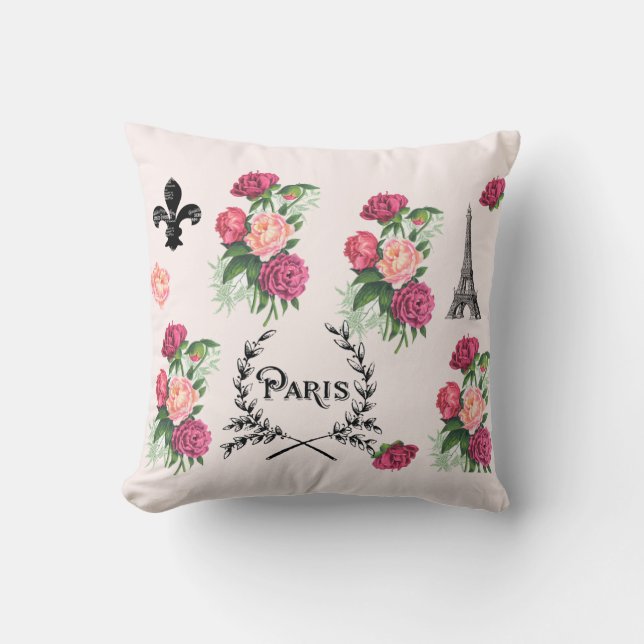 Paris Vintage Roses Pink Pillow (Front)