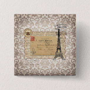 Paris Vintage Shabby Chic Eiffel Tower 15 Cm Square Badge